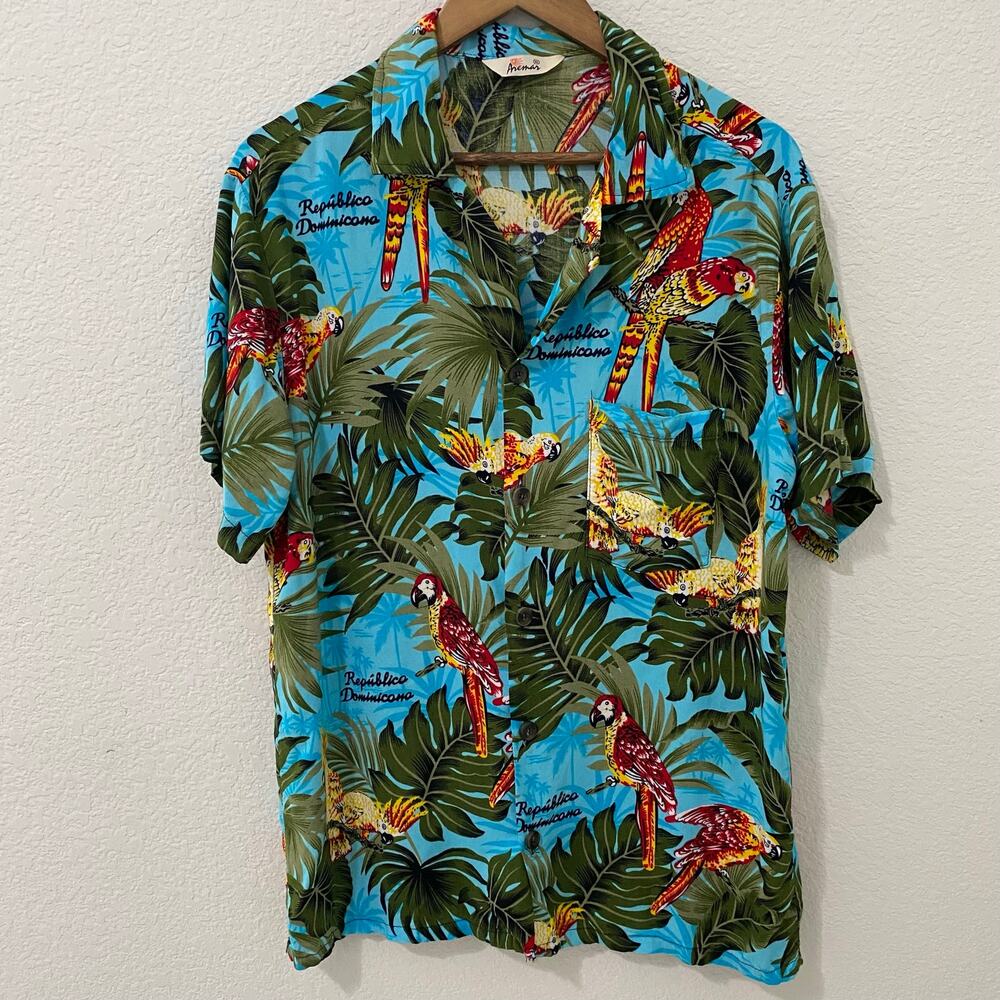 Aremar Dominican Republic Parrot Hawaiian Camp Shirt Men’s M